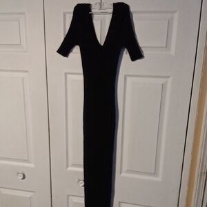 Fashion Nova Black Deep V-Neck Slim Maxi Dress